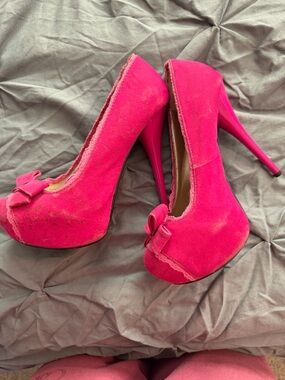 Charlotte Russe Hot Pink Suede Bow Platform Heels